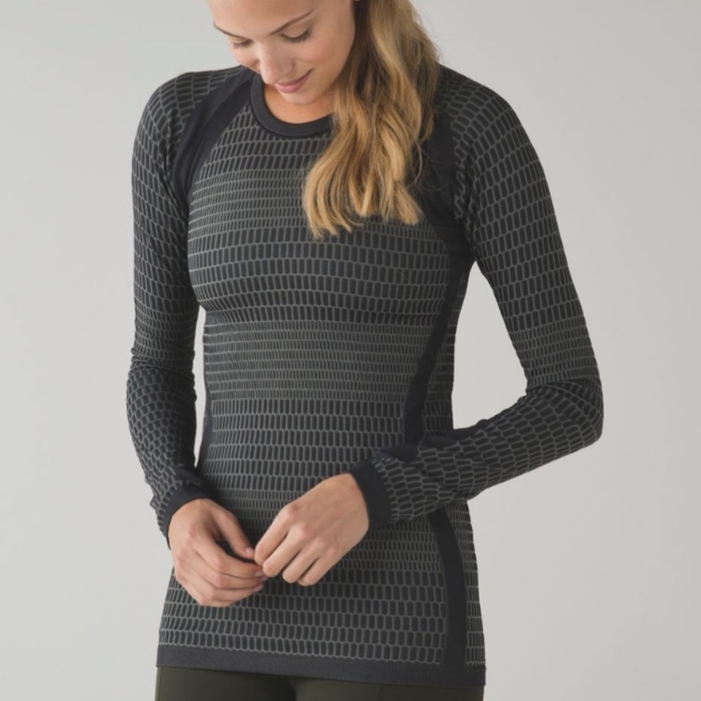 lululemon athletica Dark Gray Patterned Long Sleeve Top